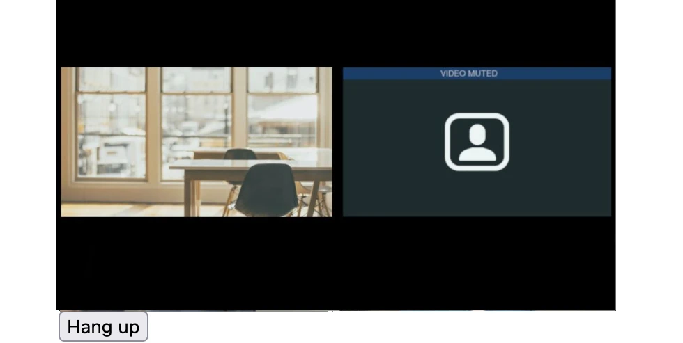 a video call with two participants and a button labeled 'Hang up' beneath the video.
